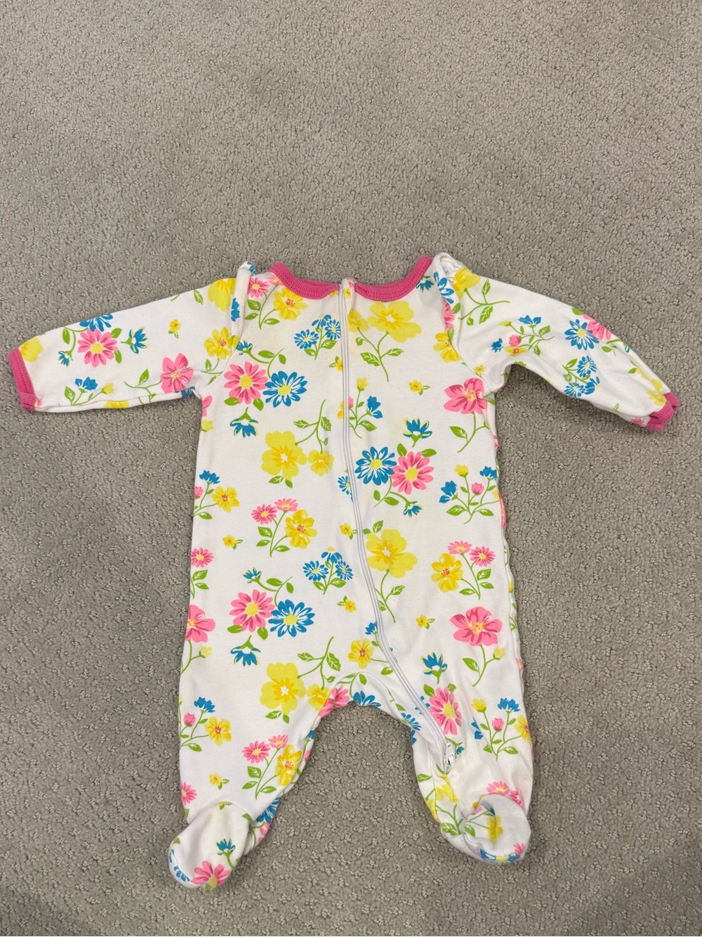 wonder nation White Floral Zip Baby Footed One-Piece with Pink Trim
